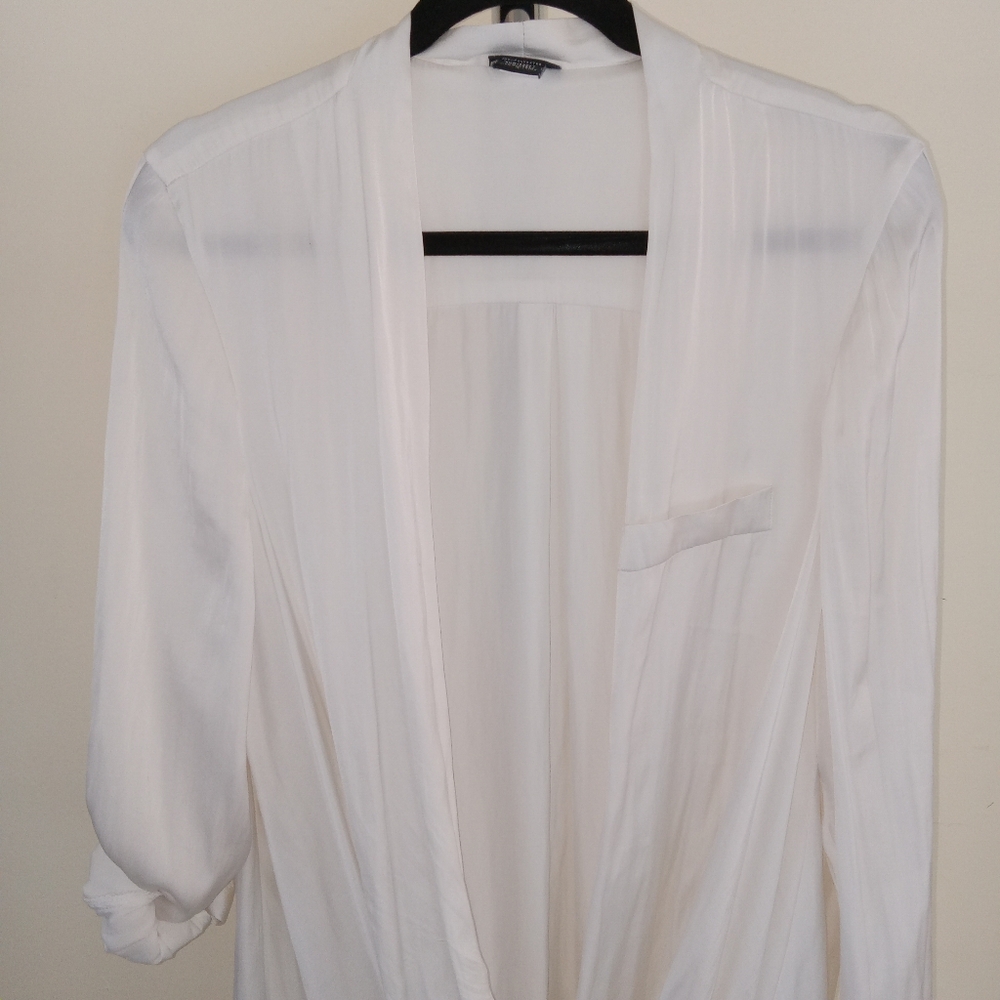 Torrid Cream Long Roll Tab Sleeve Faux Wrap Pullover 2 - Picture 5 of 9